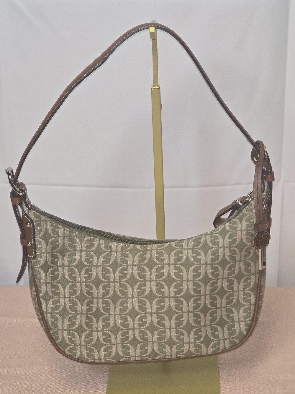 Vintage Fossil Monogram Canvas Shoulder Baguette Bag